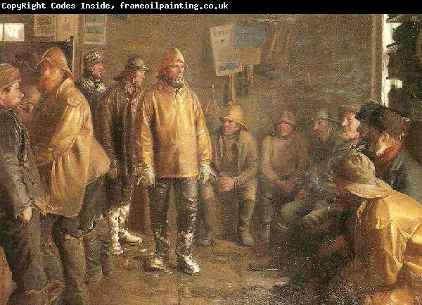 Michael Ancher i kobmandens bod en vinterdag, nar der ikke fiskes